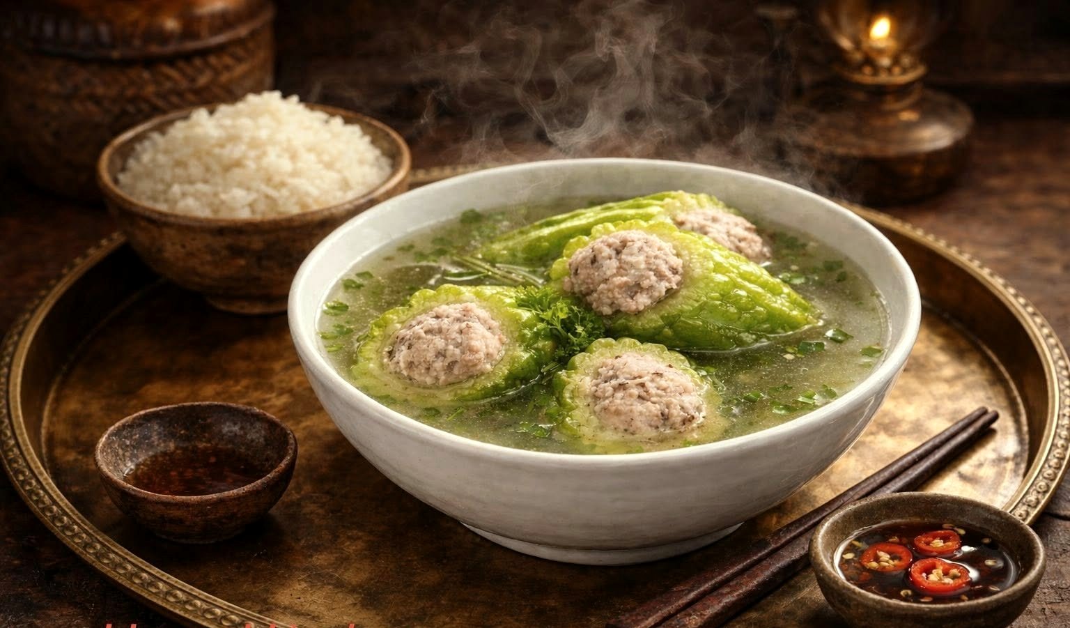 Canh cuốn cải viên nấm nóng hổi