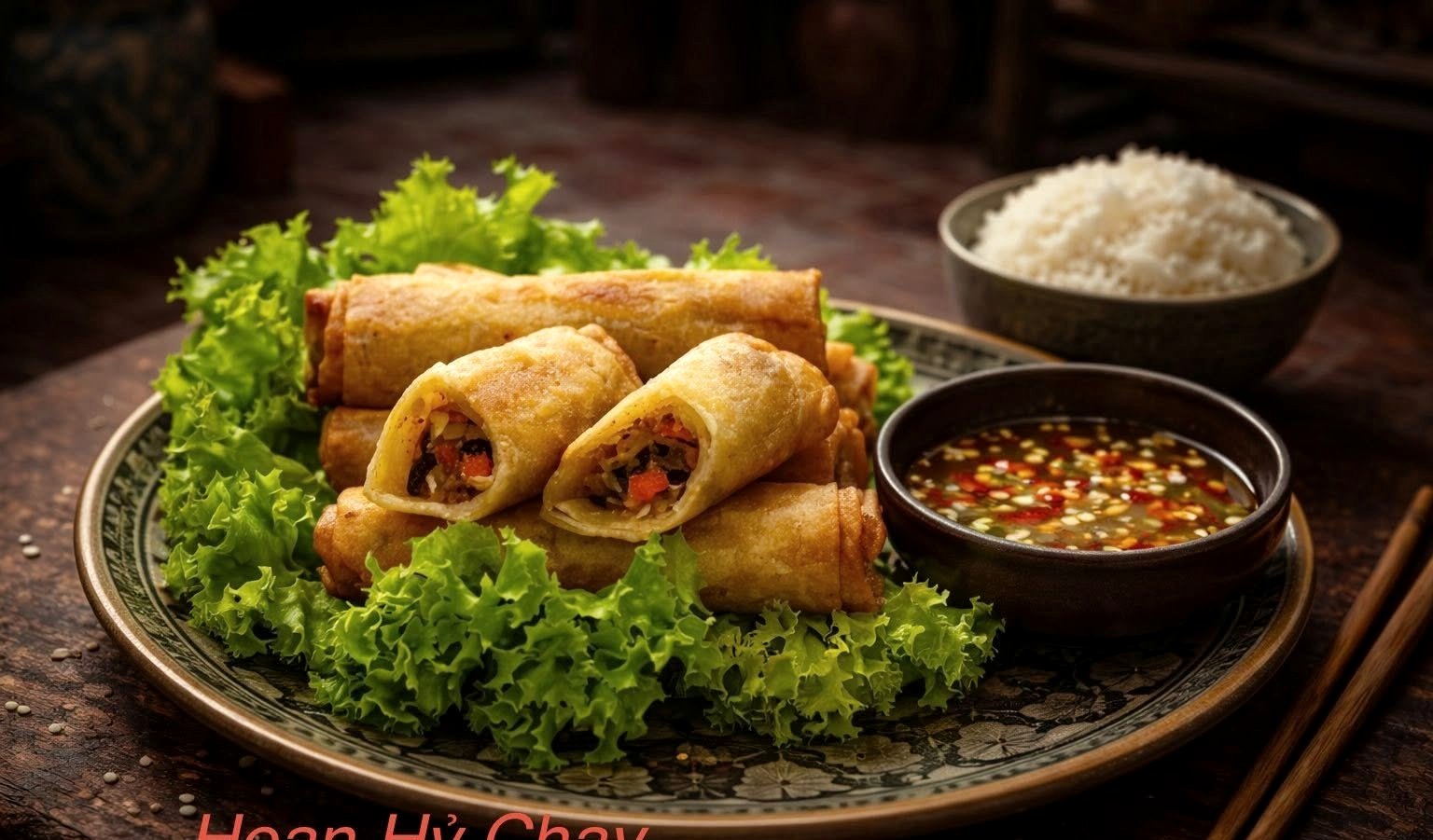 Chả giò chiên giòn chấm mắm chay