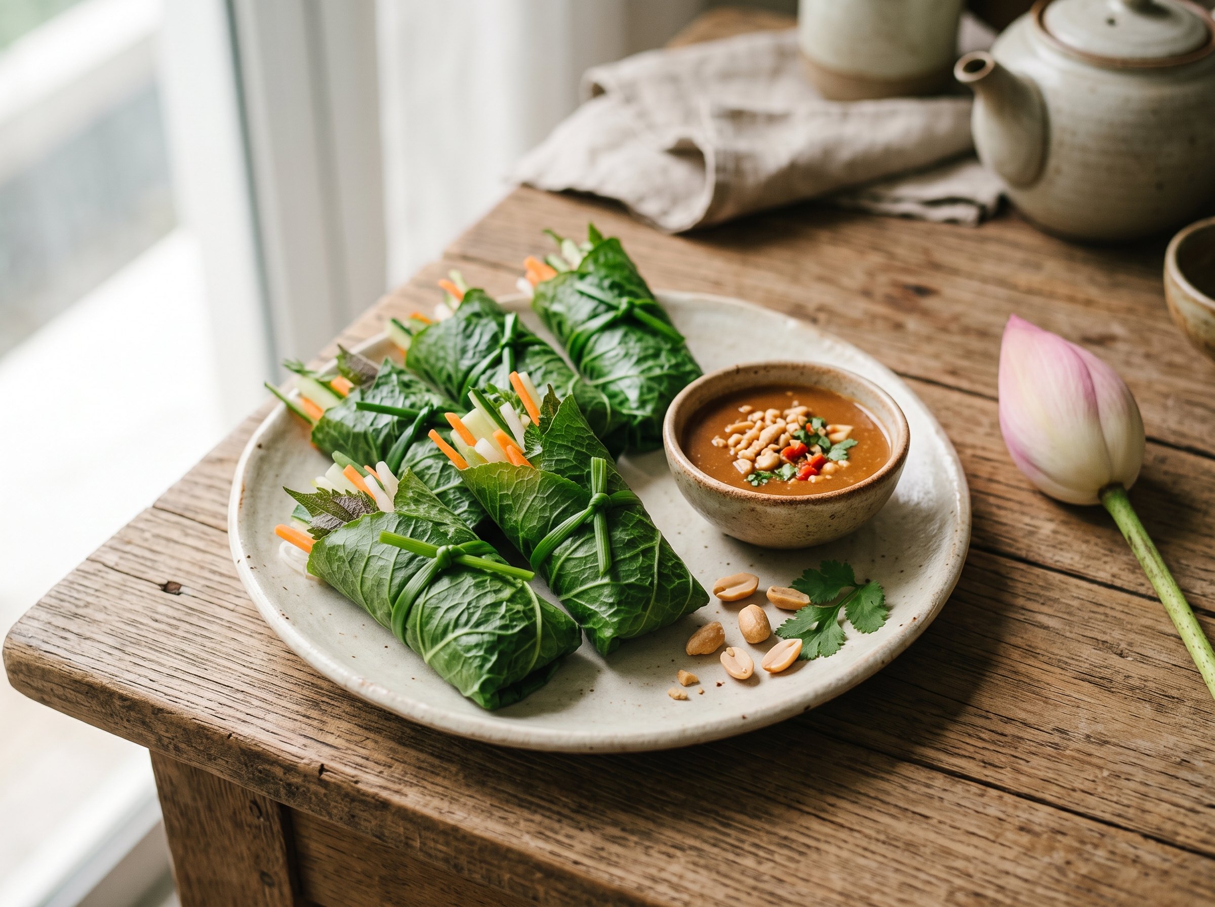 Cuốn diếp chấm sốt đậu phộng